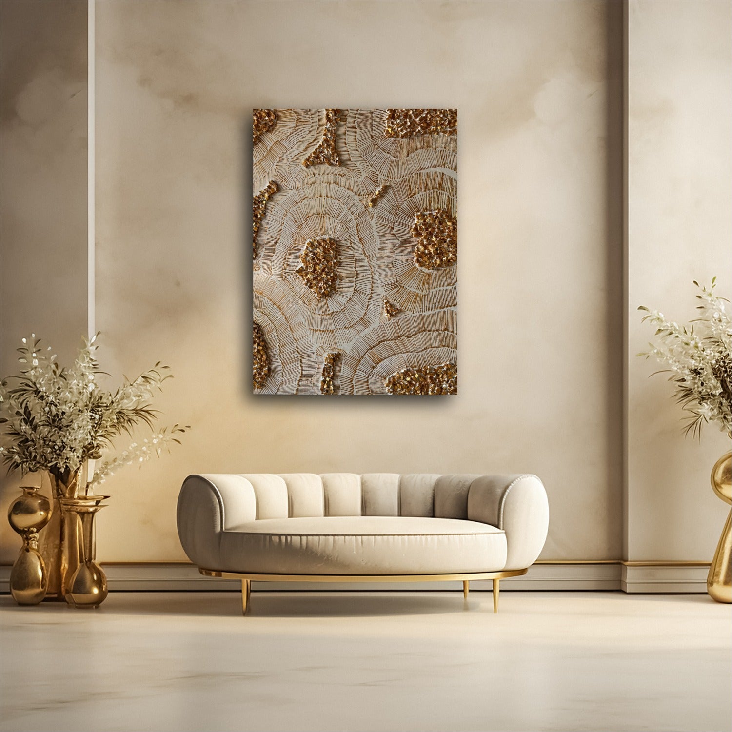 Golden Echo Luxe Mosaic Wall Art – Handcrafted Textured and Artistic Stonework
